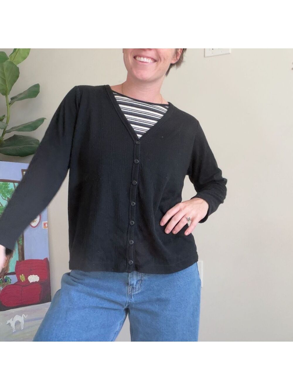 Vintage 90s striped blouse twofer top